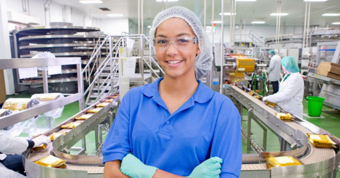 A woman in food manufacturing site